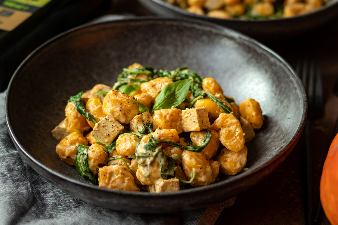 Pumpkin Gnocchi with Tofu and Spinach