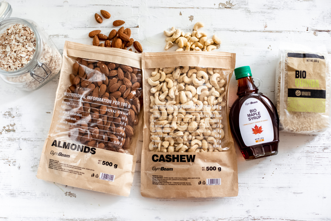 Chrumkavá granola s orechmi a quinoou - ingrediencie