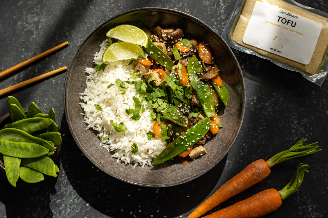 Vegan stir-fry with tofu and vegetables