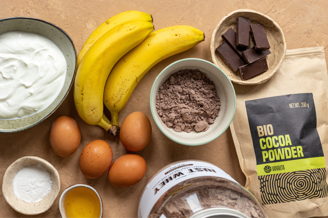 Čokoládové dortíky se stracciatellovým krémem a banánem - ingredience