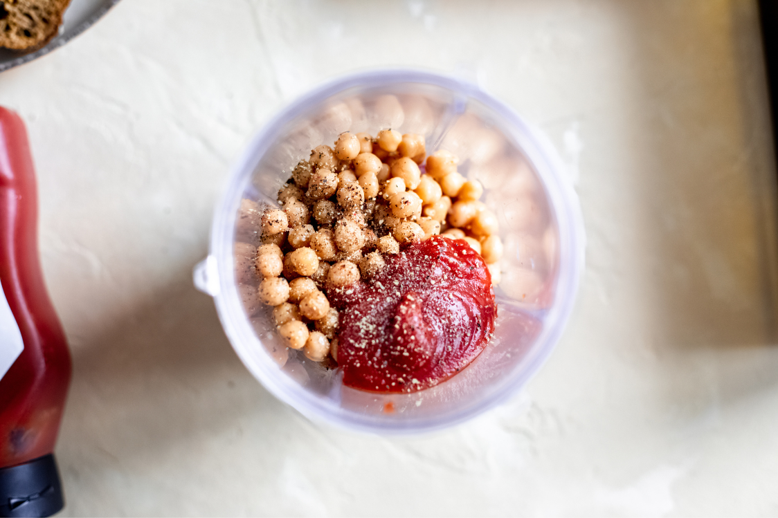 Chickpeas and Beans Legume Spread - Ingredients in a Blender