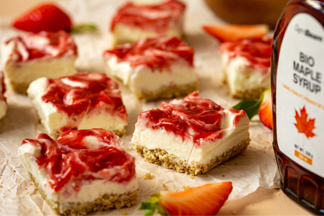 No-Bake Strawberry Mini Cheesecakes on a Tray