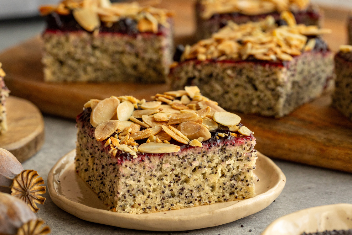 Poppy Seed Cake with Jam and Almonds