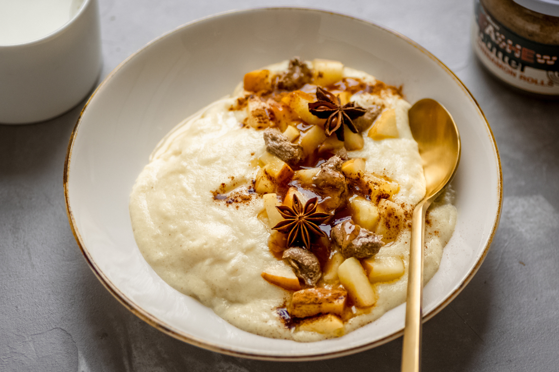 Winter Semolina Pudding with Apples and Cinnamon Butter