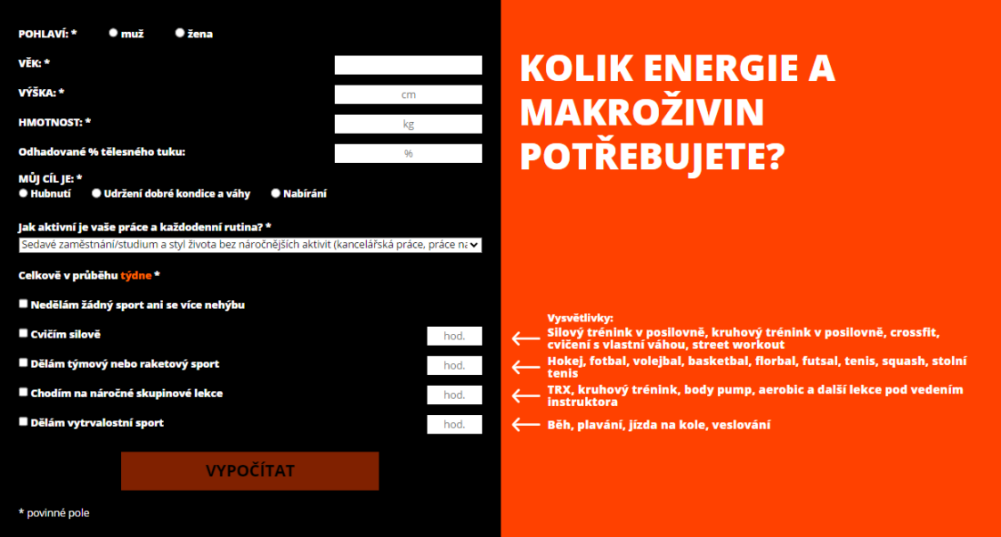 Kalorická kalkulačka Kalorická kalkulačka