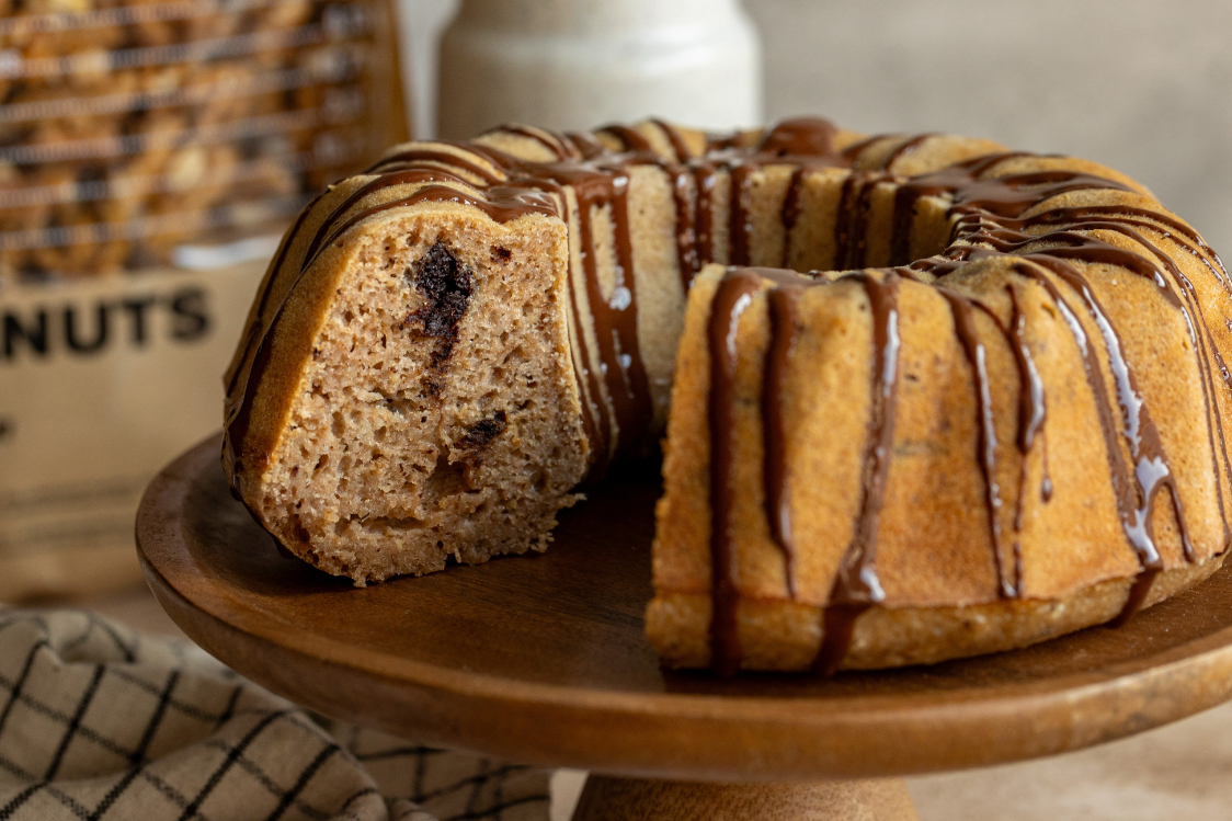 Kefir bundt cake with nuts and chocolate