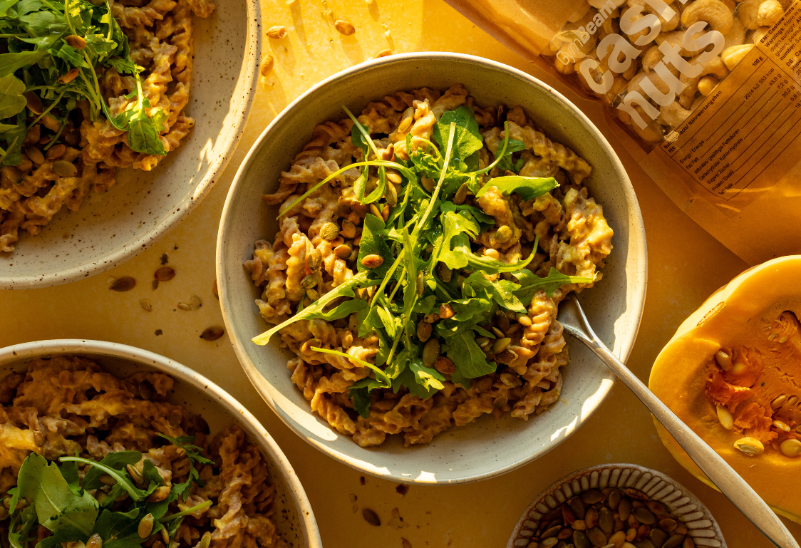 Těstoviny s veganskou dýňovou omáčkou 