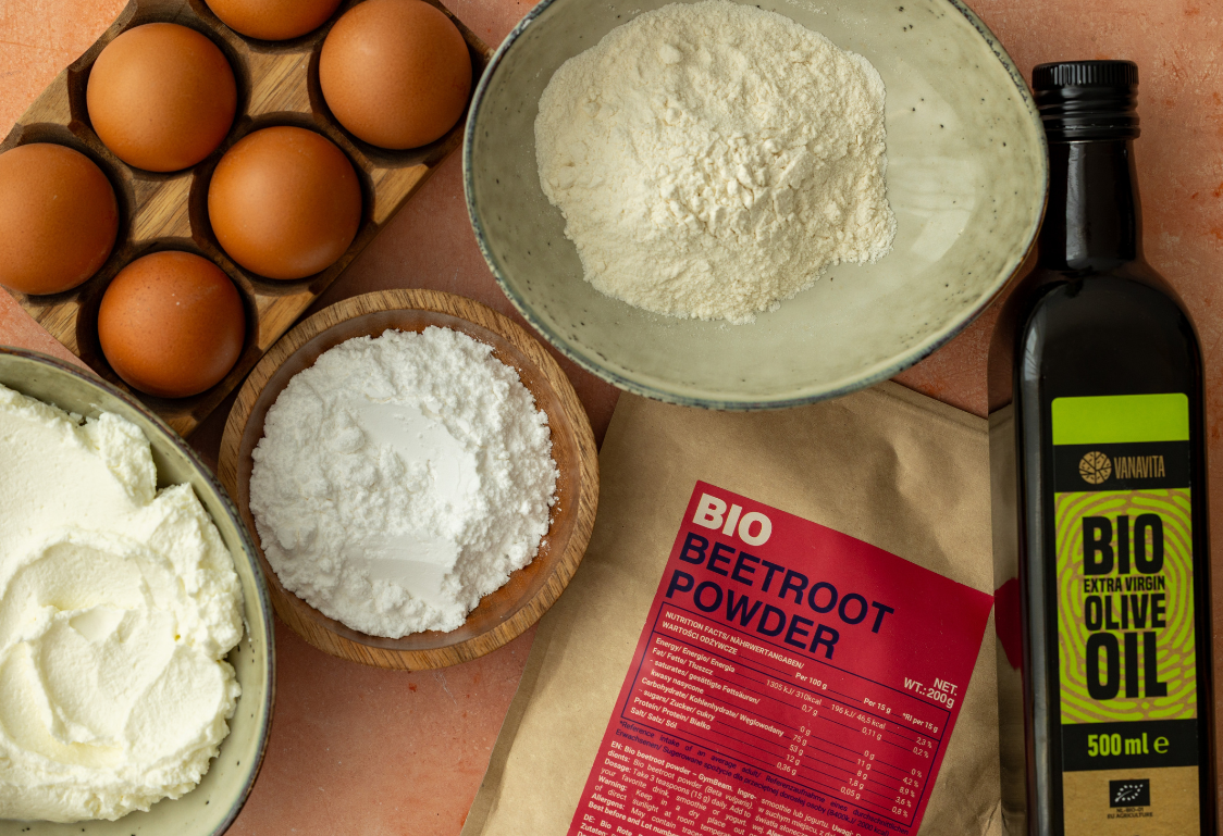 Red Velvet roláda plněná tvarohovým krémem - ingredience