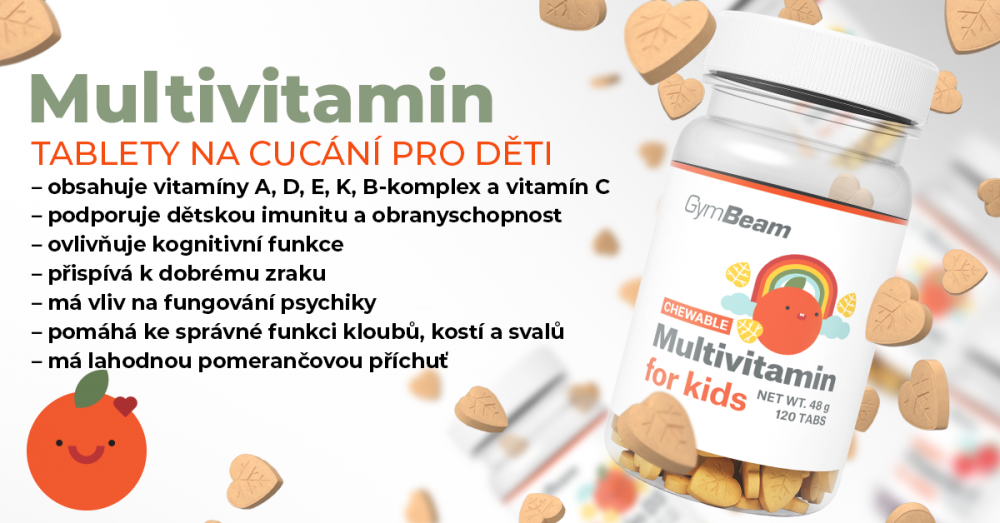 Multivitamín, tablety na cucání pro děti - GymBeam