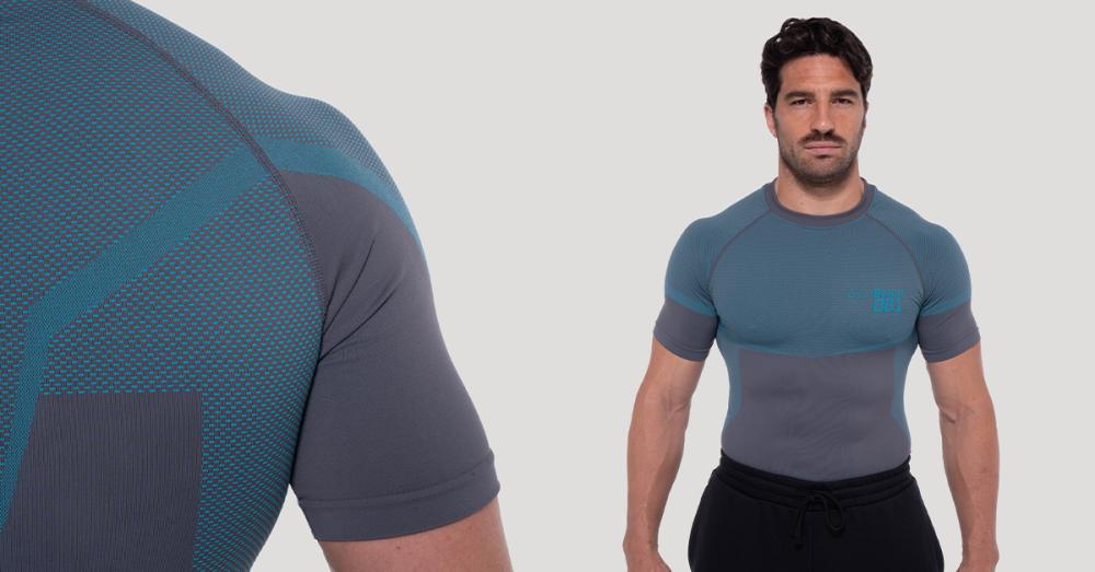Bezešvé tričko OG1 Grey/Blue - GymBeam