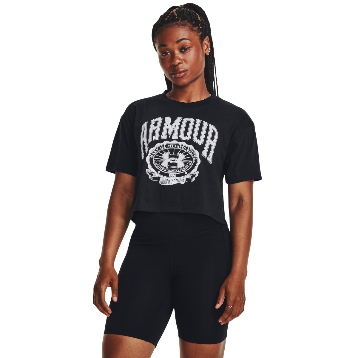 Under Armour Triko Collegiate Crest Crop SS Grey