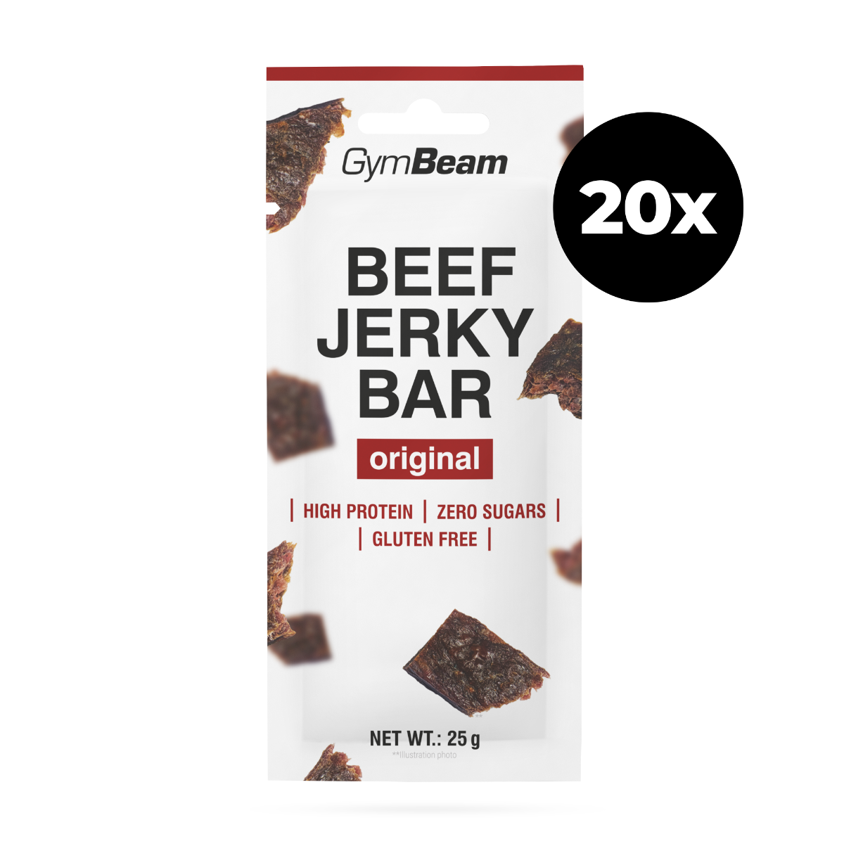 Beef Jerky Bar - GymBeam kořeněné 25 x 25 g