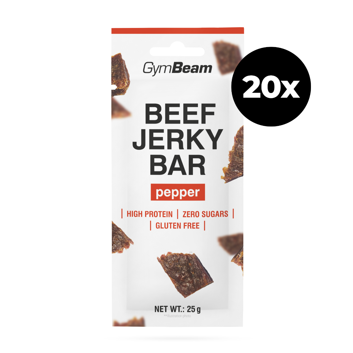 Beef Jerky Bar - GymBeam kořeněné 25 x 25 g