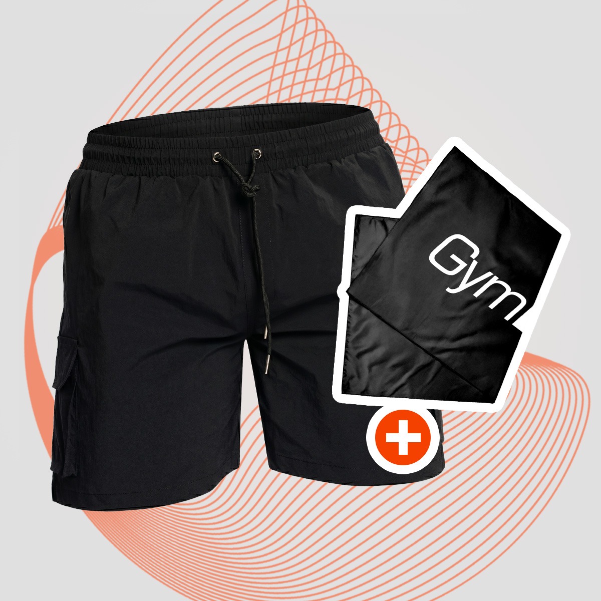 Pánské plavecké šortky Cargo Black - GymBeam + dárek 