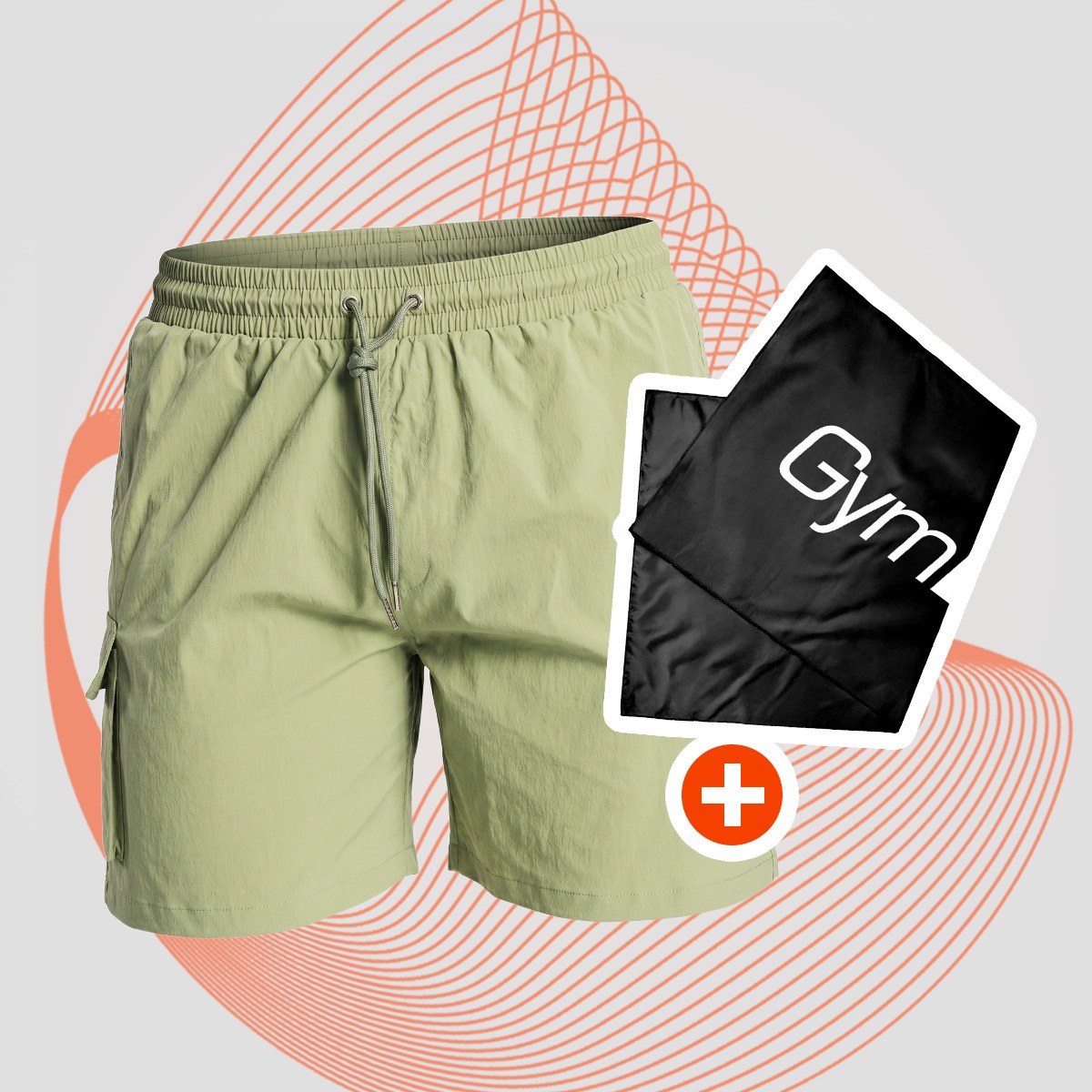Pánské plavecké šortky Cargo Olive - GymBeam + dárek 