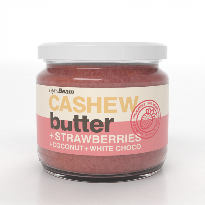 Cashew butter with coconut, white choco and strawberry - GymBeam