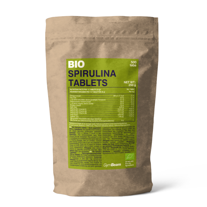 BIO Spirulina  - GymBeam + dárky 500 tab. - bez příchuti