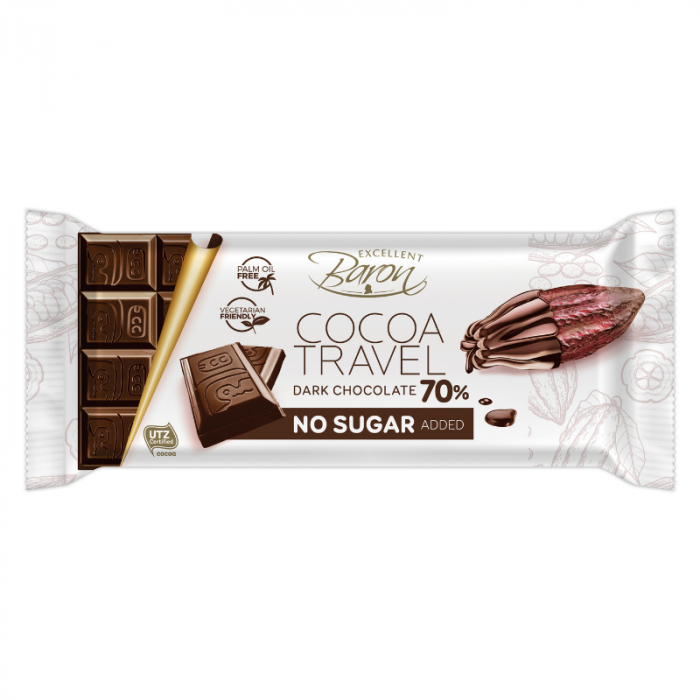 Hořká čokoláda bez přidaného cukru Cocoa travel - Baron