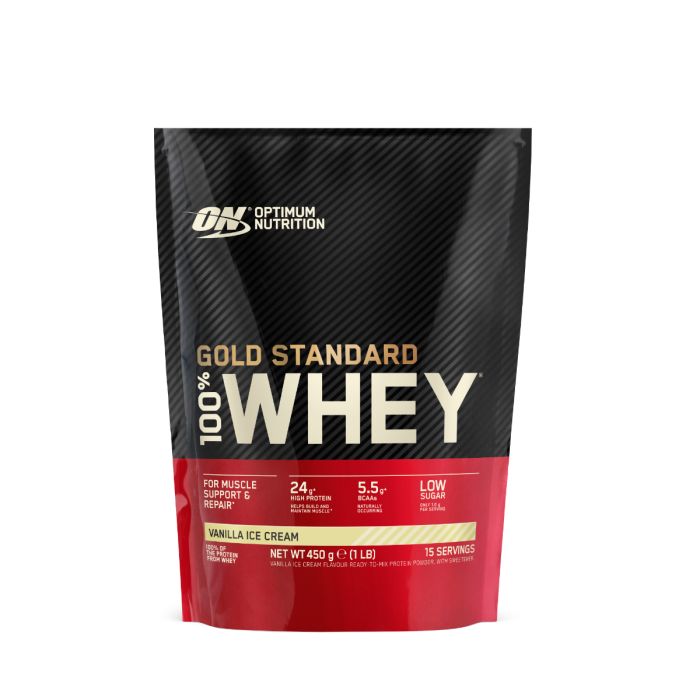 100% Whey Gold Standard - Optimum Nutrition + dárky 450 g - vanilková zmrzlina