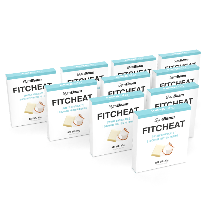 Proteinová čokoláda Fitcheat - GymBeam bílá čokoláda kokos 10 x 80 g
