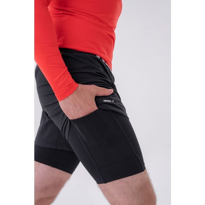 Pánské šortky Double-Layer Black - NEBBIA XXL