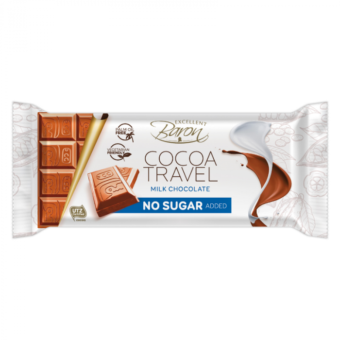 Levně Mléčná čokoláda bez přidaného cukru Cocoa travel 22 x 90 g - Baron