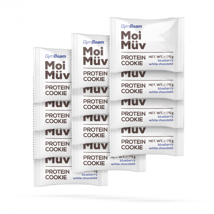 MoiMüv Protein Cookie - GymBeam borůvka bílá čokoláda 12 x 75 g
