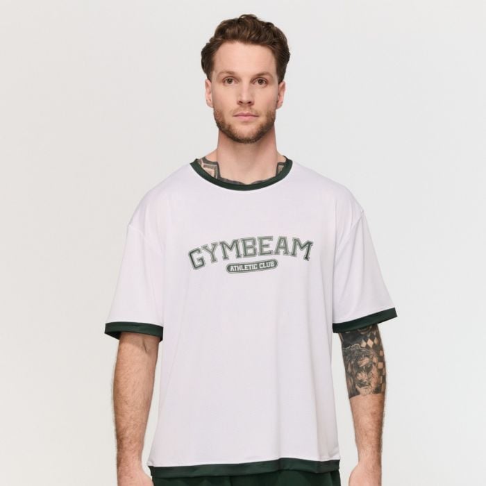 Tričko Oversized Varsity White - GymBeam L