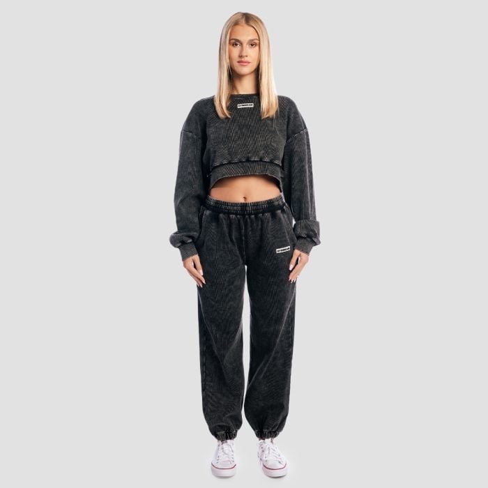 Dámská mikina Cropped Aura Washed Black - GymBeam S