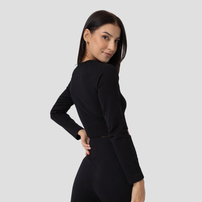 Dámské tričko FLO Ribbed Crop Top Black - GymBeam XL