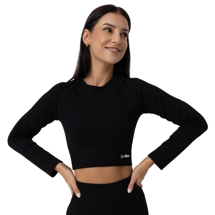 Dámské tričko FLO Ribbed Crop Top Black - GymBeam XL