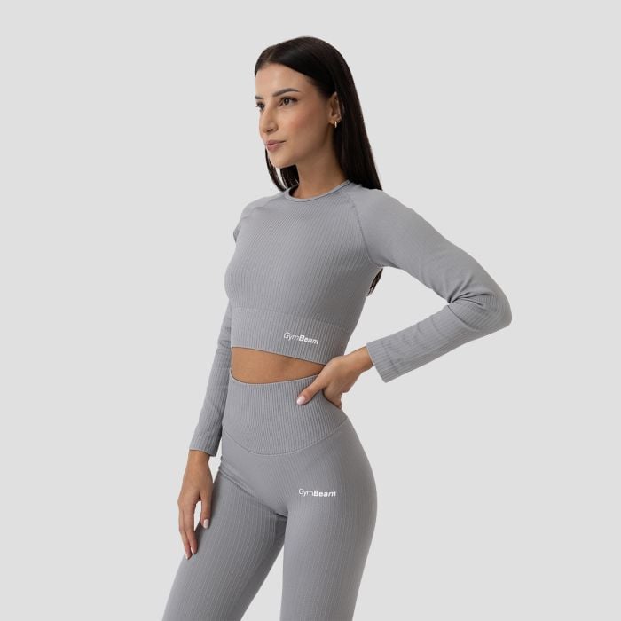 Dámské tričko FLO Ribbed Crop Top Grey - GymBeam S