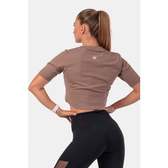 Dámské tričko Crop Top Minimalist Logo Brown - NEBBIA XS
