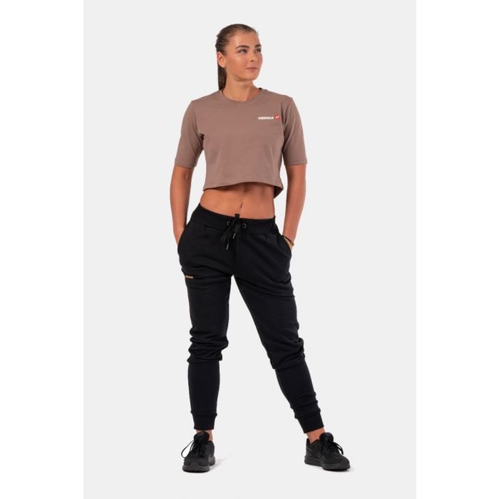 Dámské tričko Crop Top Minimalist Logo Brown - NEBBIA XS