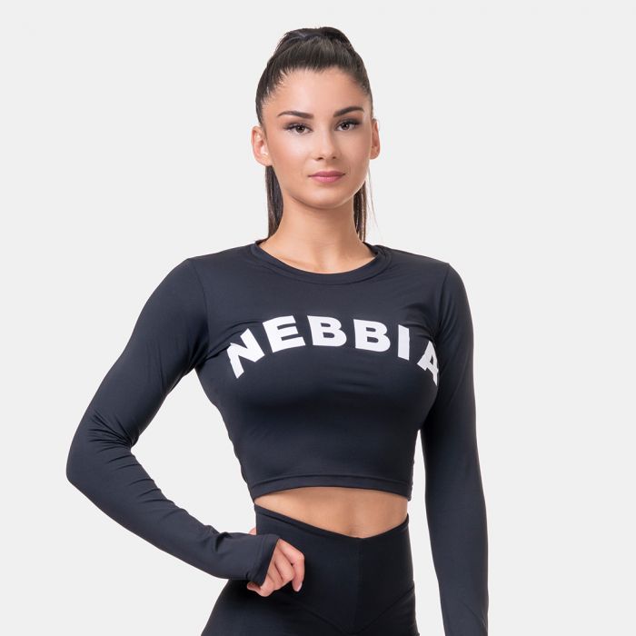 Dámské tričko Crop Top Sporty Hero Long Sleeves Black - NEBBIA