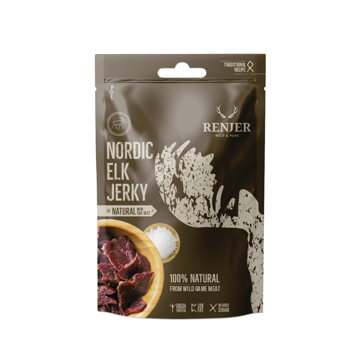 Sušené losí maso Elk Jerky - Renjer mořská sůl 12 x 25 g