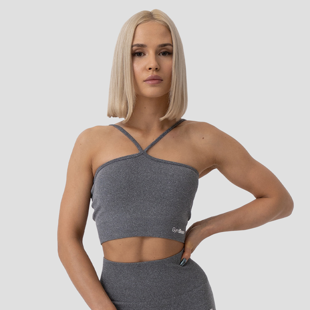 GymBeam Sportovní podprsenka Halter FLO Grey