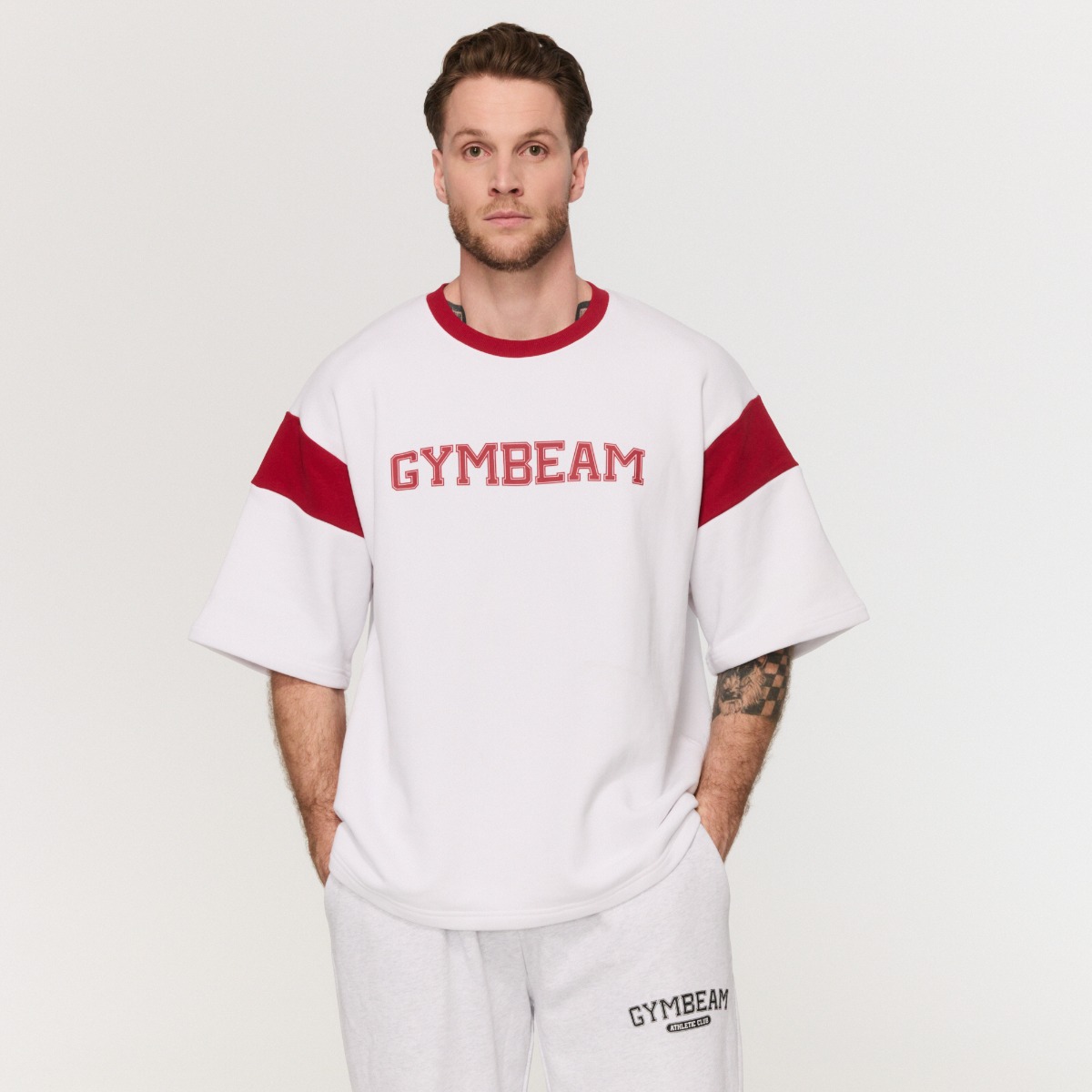 GymBeam Tričko Premium Heavyweight Varsity White