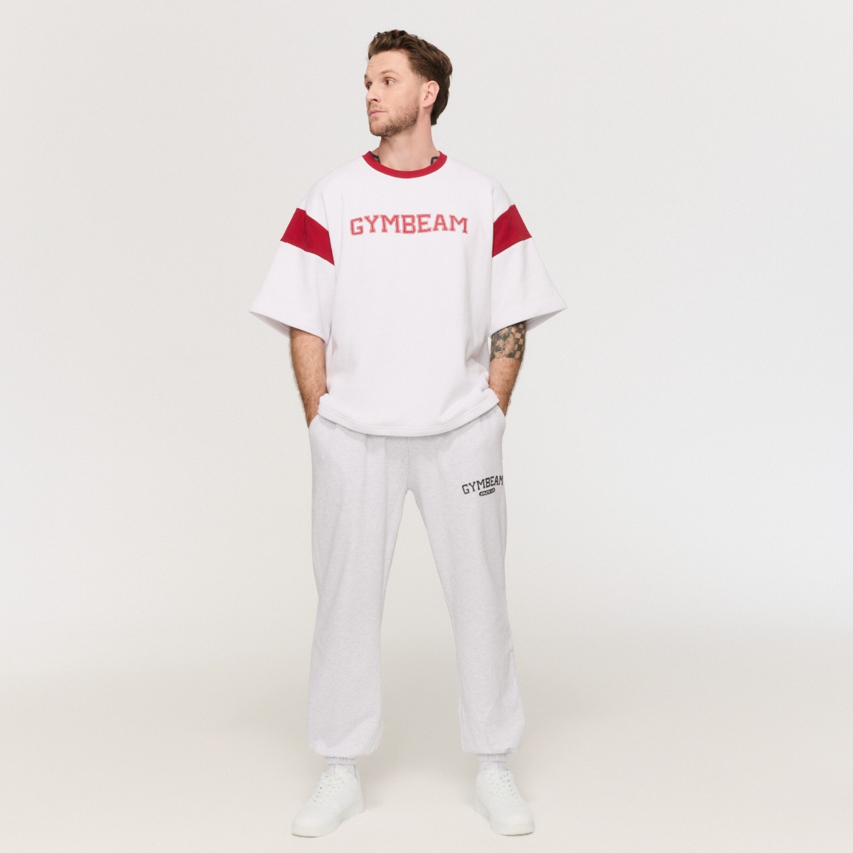GymBeam Tričko Premium Heavyweight Varsity White (obrázek 5)