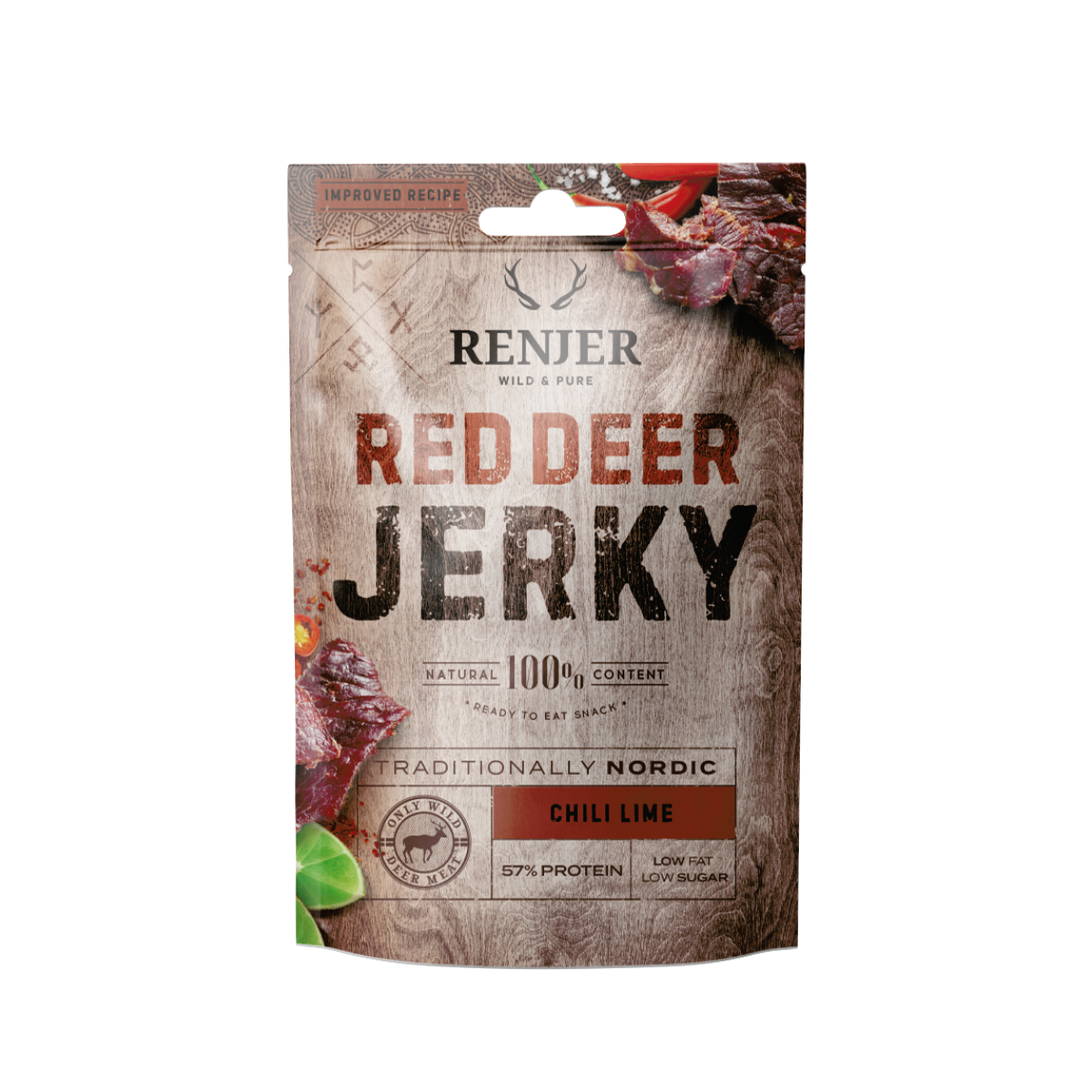 Sušené jelení maso Deer Jerky - Renjer chilli a limetka 12 x 25 g
