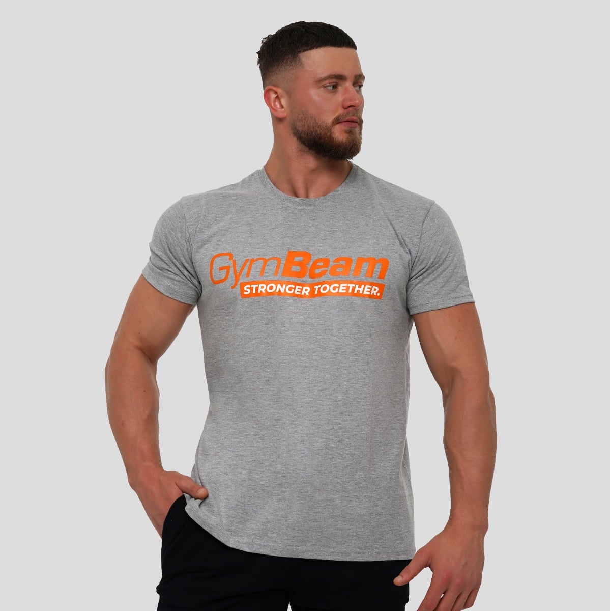 Tričko Stronger Together Grey - GymBeam šedá XXL