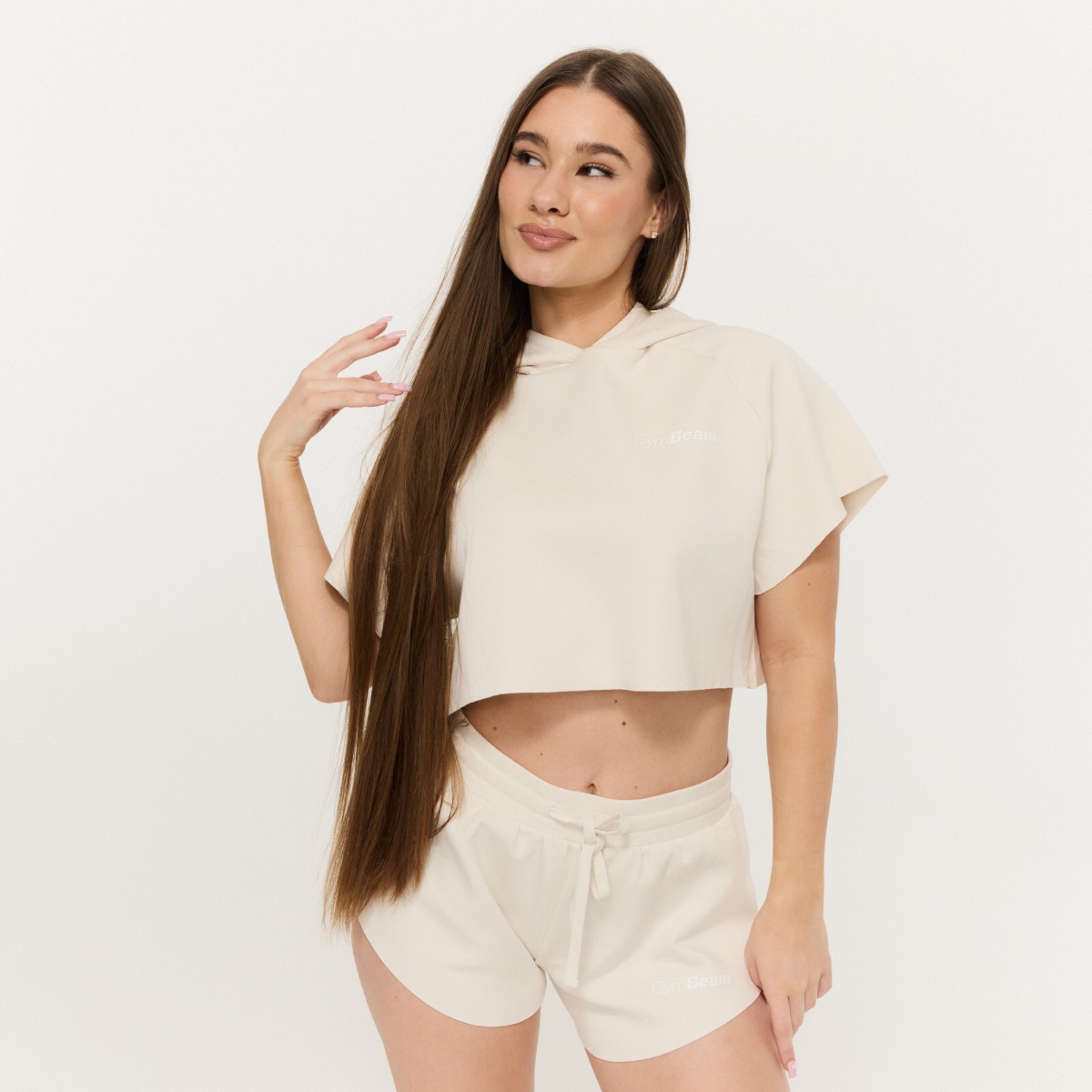 GymBeam Women‘s Relay Cropped Hoodie Pearl (obrázek 3)