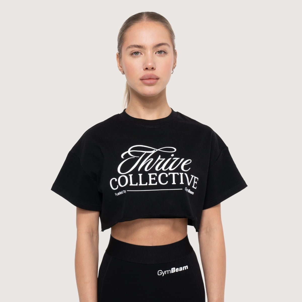 Dámské cropped tričko Thrive Black - GymBeam