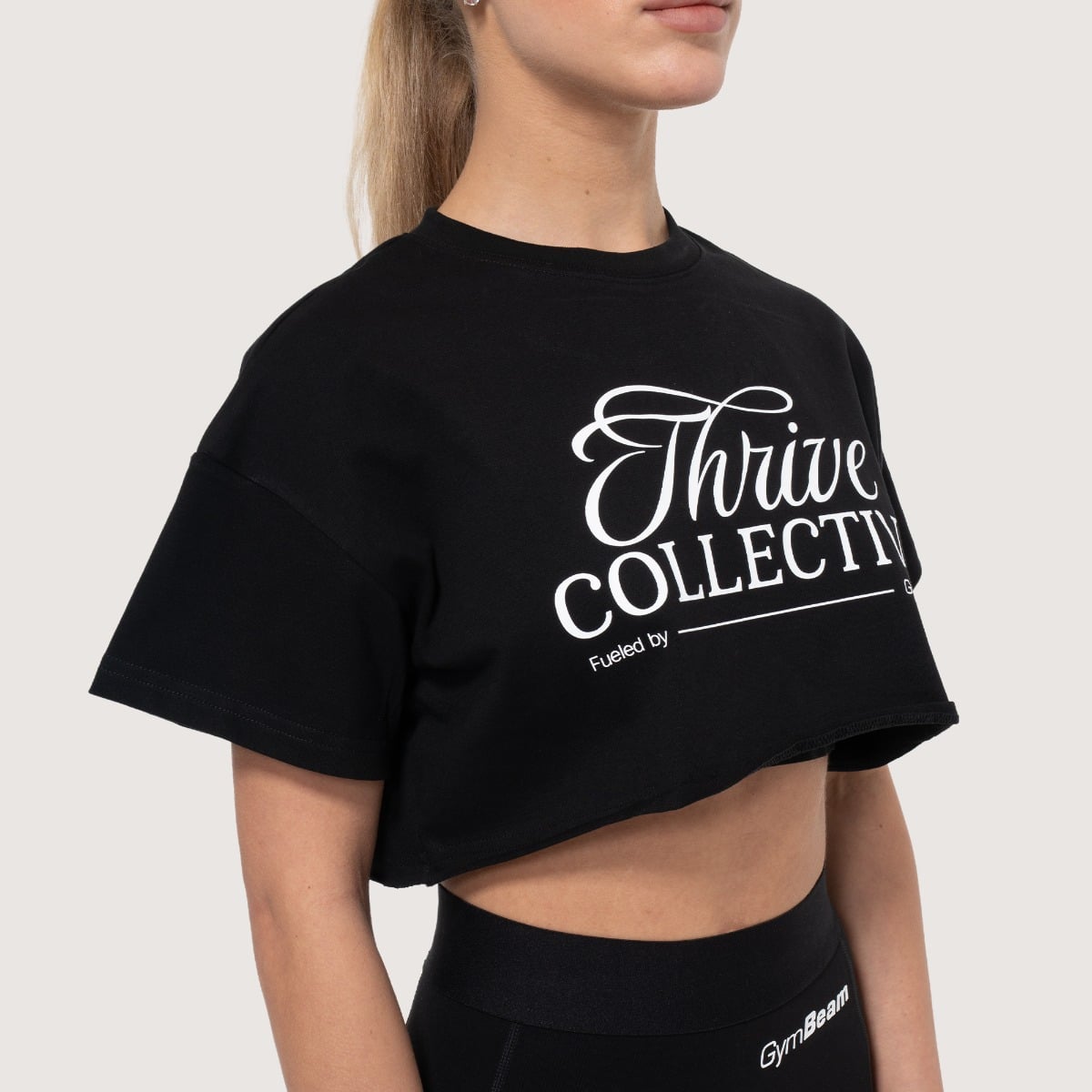 Dámské cropped tričko Thrive Black - GymBeam