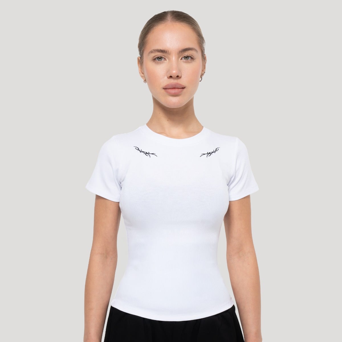 GymBeam Dámské tričko Tribal Ribbed White