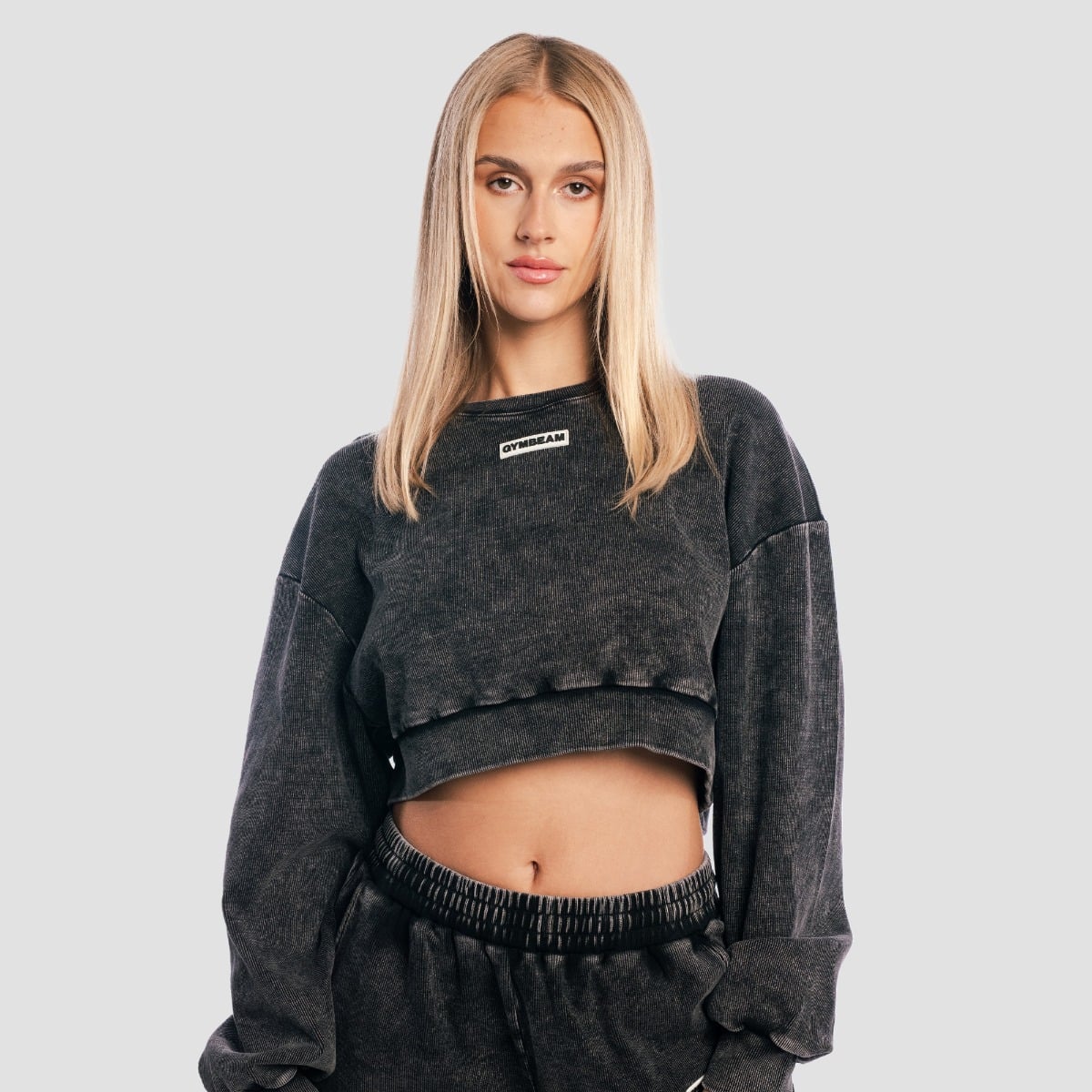 Dámská mikina Cropped Aura Washed Black - GymBeam