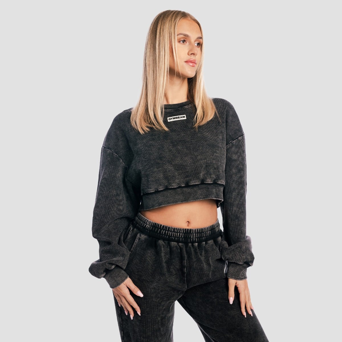 GymBeam Dámská mikina Cropped Aura Washed Black (obrázek 3)