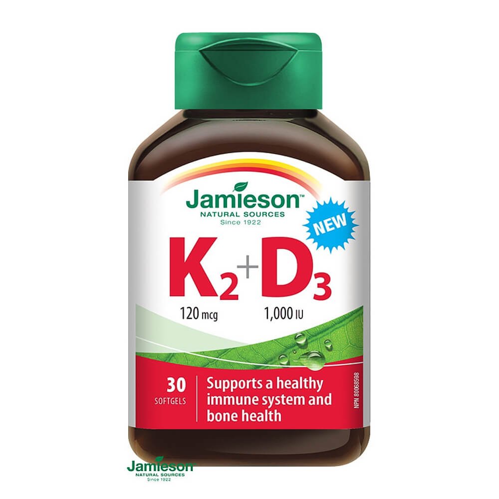Vitamín K2 120 mcg + D3 1000 IU - Jamieson - 30 kaps